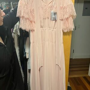 Self-Portrait Lace-trimmed Pleated Chiffon Maxi Dress - Pink size 6, NWT